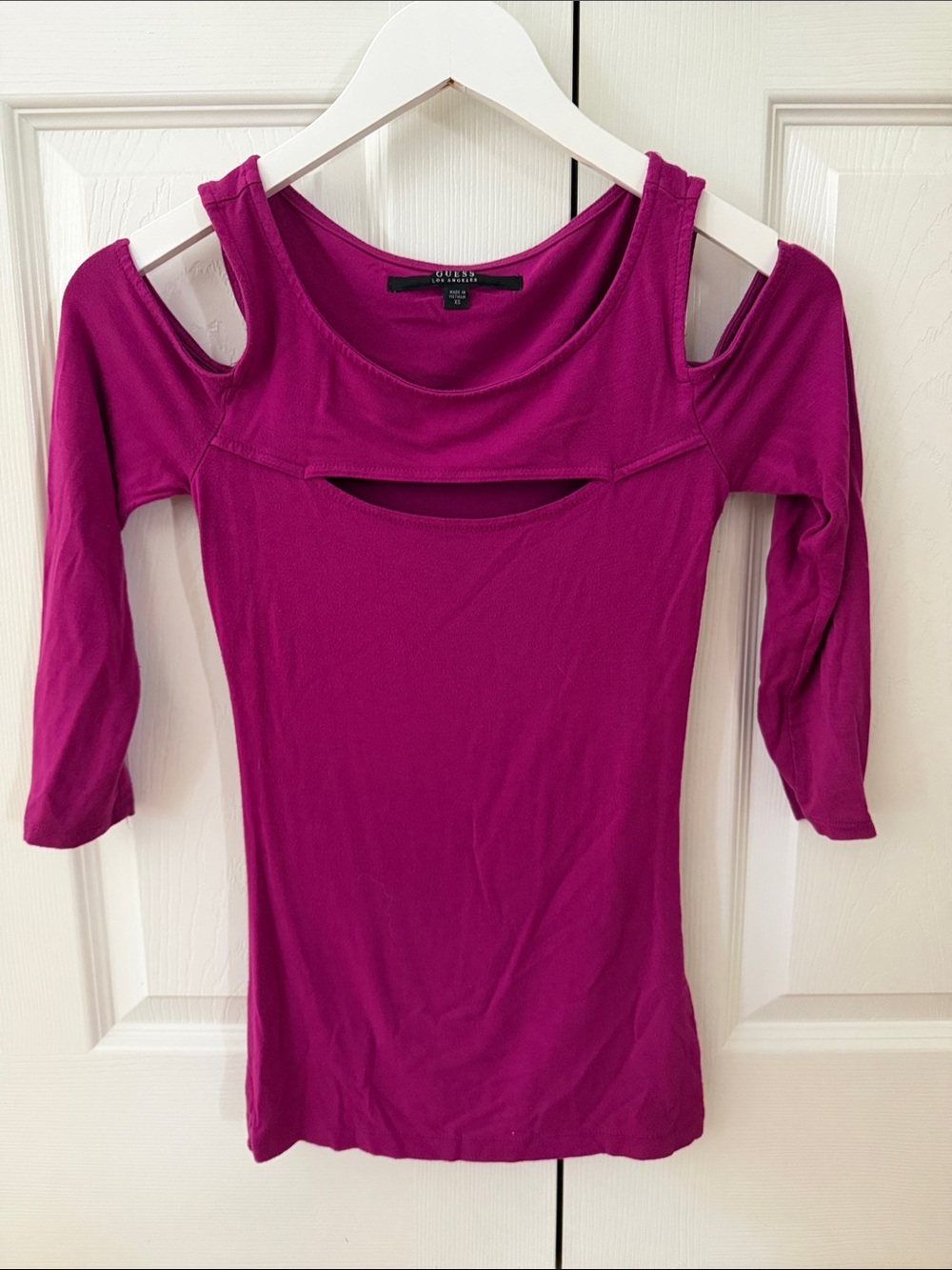 Guess Magenta Cold-Shoulder Scoop-Cut Top